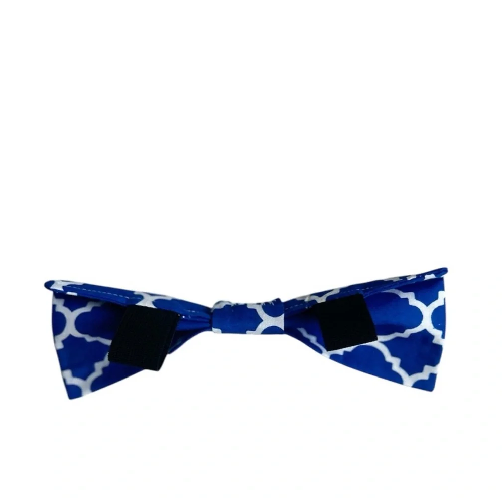 Hand Crafted Royal Blue Patterned Dog Bow Tie Cotton Fabric Collar 6” Accessory